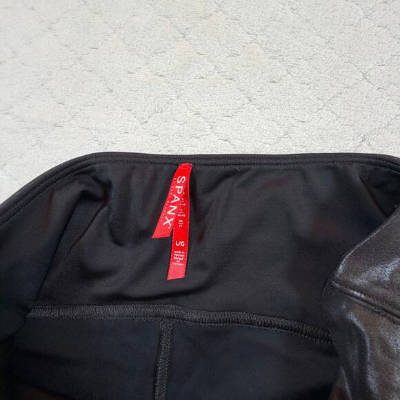 Spanx Faux Leather Leggings Power Waistband Shaping Compression Black Women Sz L - Picture 3 of 8